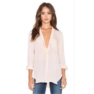 VINCE Women’s Long Sleeve Silk Popover in New Buff-Size 8